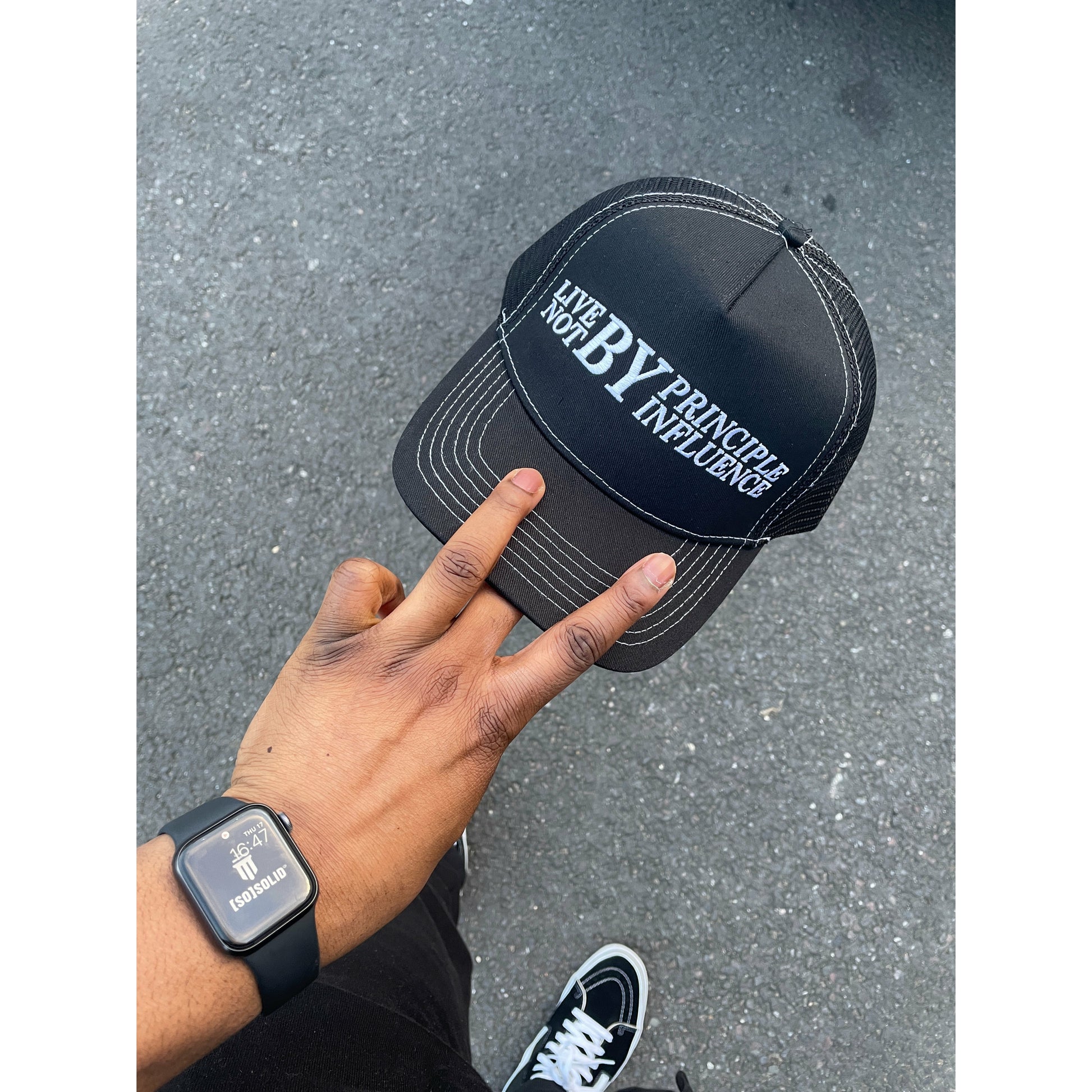 So Solid Mantra Embroidered Trucker Hat - Black - SO SOLID UK